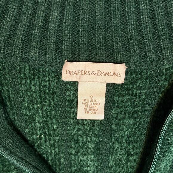 Draper’s & Damon’s Green Chenille Zip Cardigan Ribbed Trim Pockets Cottage Sz S - Picture 4 of 10